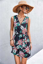 Load image into Gallery viewer, Printed Zip Detail Belted Sleeveless Dress