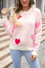 Load image into Gallery viewer, Heart Round Neck Droppped Shoulder Sweater