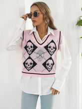 Load image into Gallery viewer, Skull Contrast V-Neck Sweater Vest