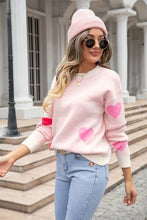 Load image into Gallery viewer, Heart Round Neck Droppped Shoulder Sweater