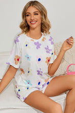 Load image into Gallery viewer, Floral Round Neck Raglan Sleeve Top and Shorts Lounge Set