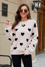 Load image into Gallery viewer, Woven Right Heart Pattern Lantern Sleeve Round Neck Tunic Sweater