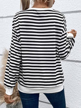 Load image into Gallery viewer, Heart Patch Striped Round Neck Long Sleeve Sweatshirt