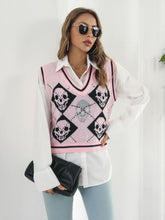 Load image into Gallery viewer, Skull Contrast V-Neck Sweater Vest