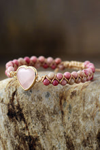 Load image into Gallery viewer, Rose Quartz Heart Beaded Bracelet