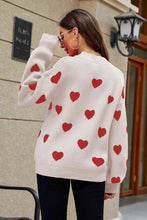 Load image into Gallery viewer, Woven Right Heart Pattern Lantern Sleeve Round Neck Tunic Sweater