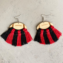 Load image into Gallery viewer, Fringe Detail Football Shape Wooden Dangle Earrings