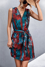 Load image into Gallery viewer, Printed Zip Detail Belted Sleeveless Dress