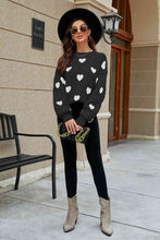 Load image into Gallery viewer, Woven Right Heart Pattern Lantern Sleeve Round Neck Tunic Sweater