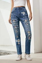 Load image into Gallery viewer, Printed Patch Distressed Boyfriend Jeans