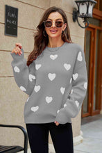 Load image into Gallery viewer, Woven Right Heart Pattern Lantern Sleeve Round Neck Tunic Sweater