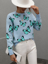 Load image into Gallery viewer, Butterfly Dropped Shoulder Crewneck Sweater