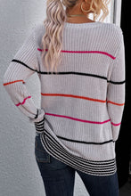 Load image into Gallery viewer, Striped Ribbed Round Neck Long Sleeve Sweater