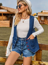 Load image into Gallery viewer, Heart Button Denim Vest