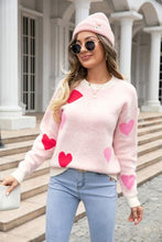 Load image into Gallery viewer, Heart Round Neck Droppped Shoulder Sweater