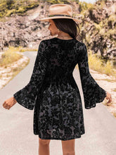 Load image into Gallery viewer, Floral V-Neck Flare Sleeve Mini Dress