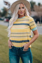 Load image into Gallery viewer, Multicolored Striped Round Neck Tee Shirt