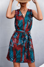 Load image into Gallery viewer, Printed Zip Detail Belted Sleeveless Dress