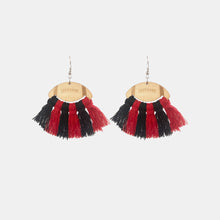 Load image into Gallery viewer, Fringe Detail Football Shape Wooden Dangle Earrings