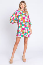 Load image into Gallery viewer, GeeGee Full Size Floral Round Neck Lantern Sleeve Mini Dress