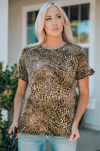 Load image into Gallery viewer, Women Leopard Short Flounce Sleeve Tee