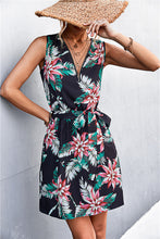 Load image into Gallery viewer, Printed Zip Detail Belted Sleeveless Dress