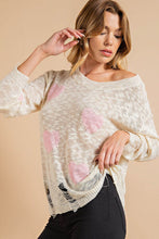 Load image into Gallery viewer, Kori America Heart Pattern Distressed Sweater